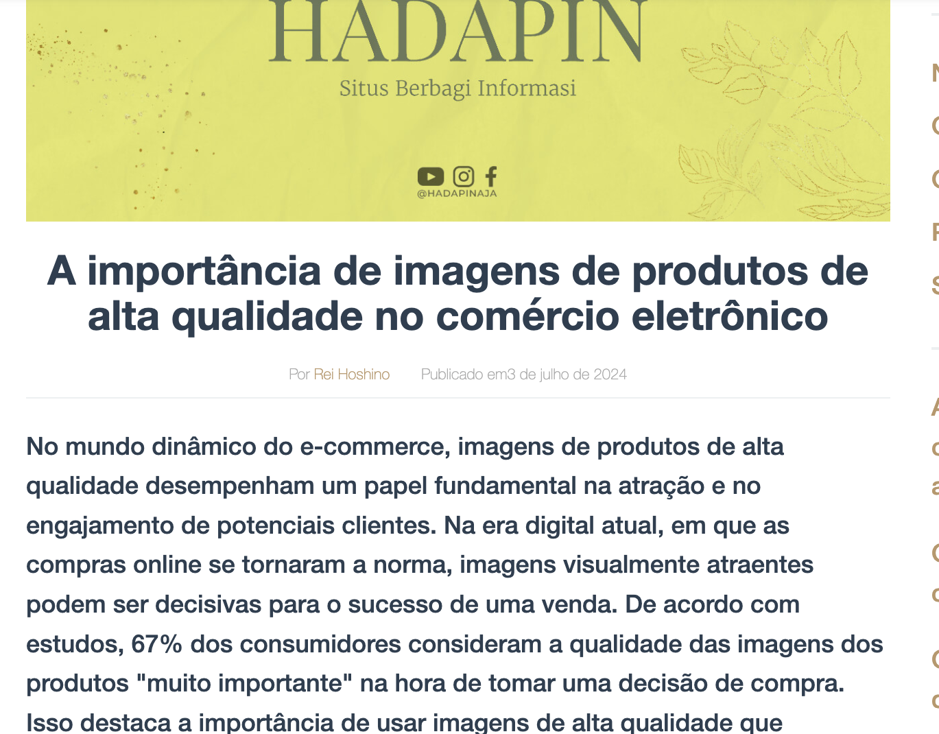 Afirma que 67% dos consumidores consideram a qualidade das imagens “muito importante” para decidir uma compra. Destaca que imagens de alta qualidade ajudam a construir confiança e aumentar v